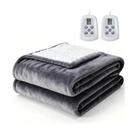 Electric Heated Blanket — Dual-Zone Control, 10 Heat Levels, Flannel Sherpa Comfort, Auto Shut-Off