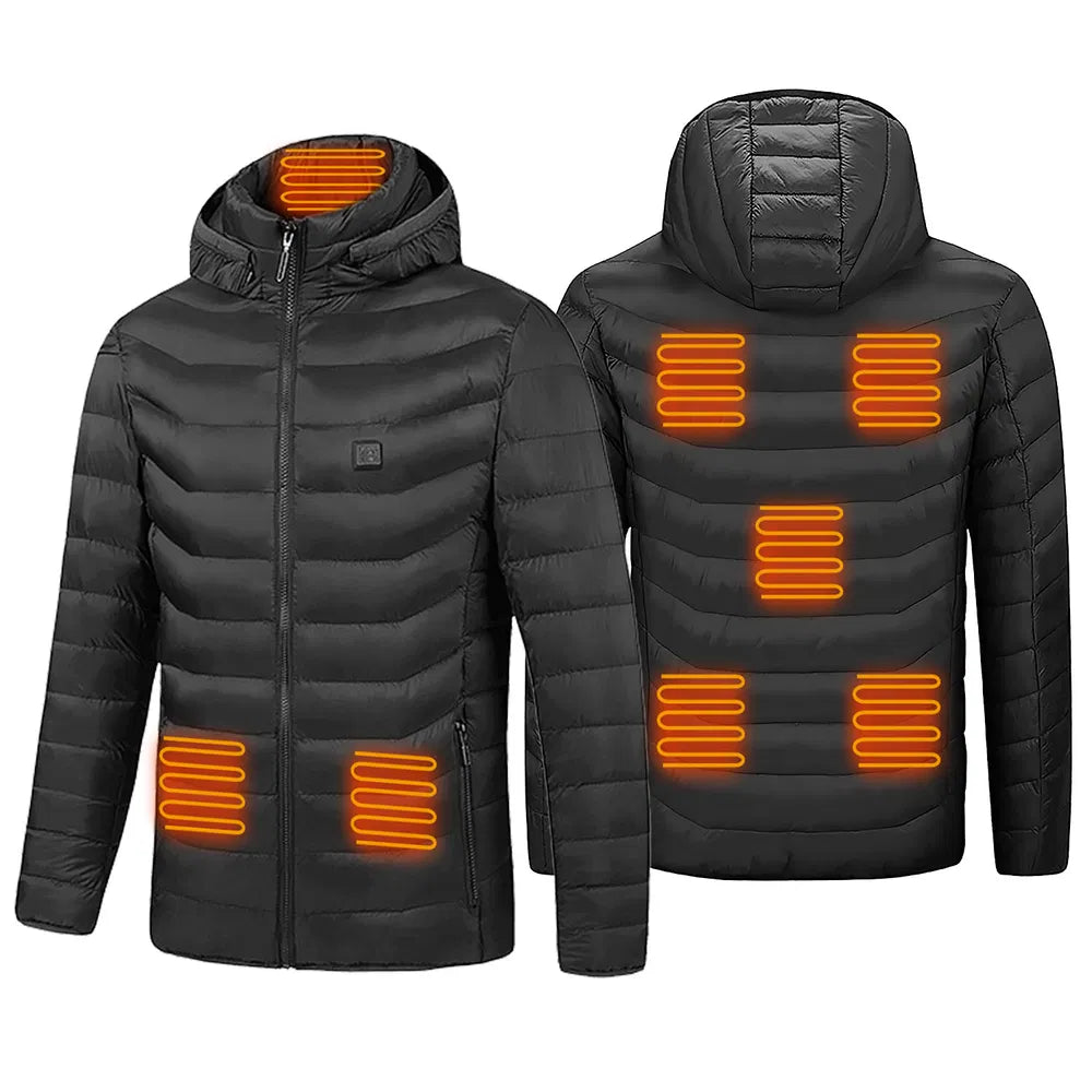 Winter Heated Jacket – USB Rechargeable Smart Thermal Coat with 8 Adjustable Heating Zones for Outdoor Cold Weather
