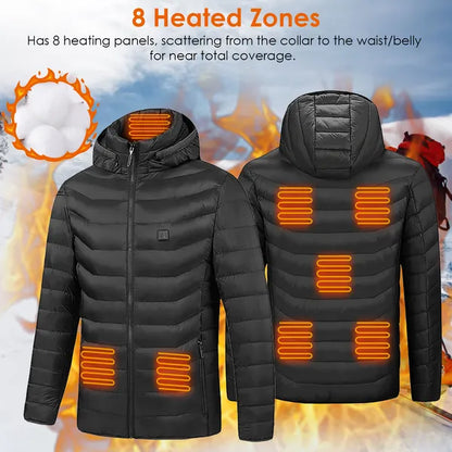Winter Heated Jacket – USB Rechargeable Smart Thermal Coat with 8 Adjustable Heating Zones for Outdoor Cold Weather